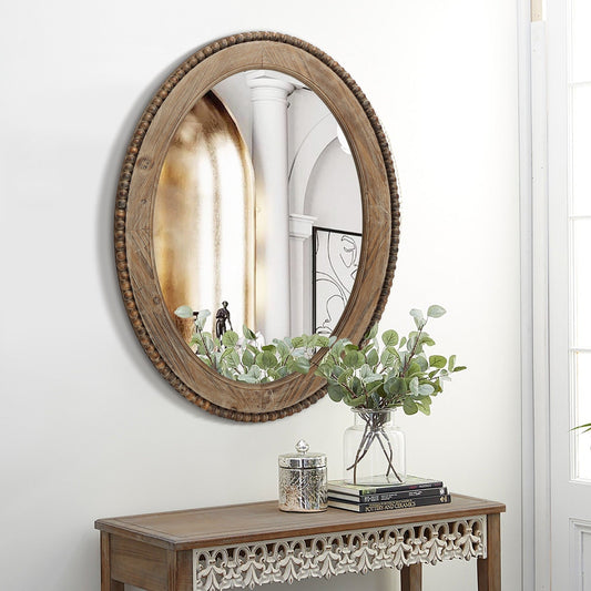 Miroir mural ovale de 81 cm avec cadre en bois Cameo, miroir mural de salle de bain - 81,9 cm H x 61 cm L x 3,2 cm P