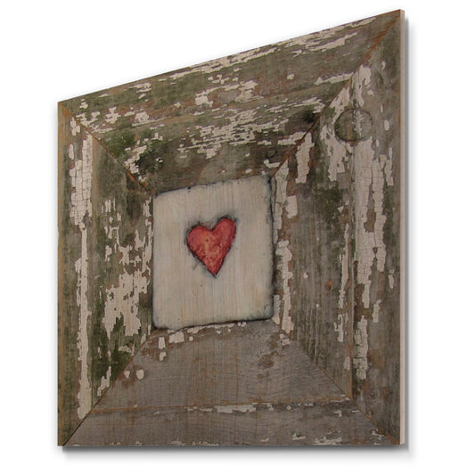 Designart 'Hearts' Desire Distressed White' Vintage Wood Wall Art Décor - Natural Pine Wood