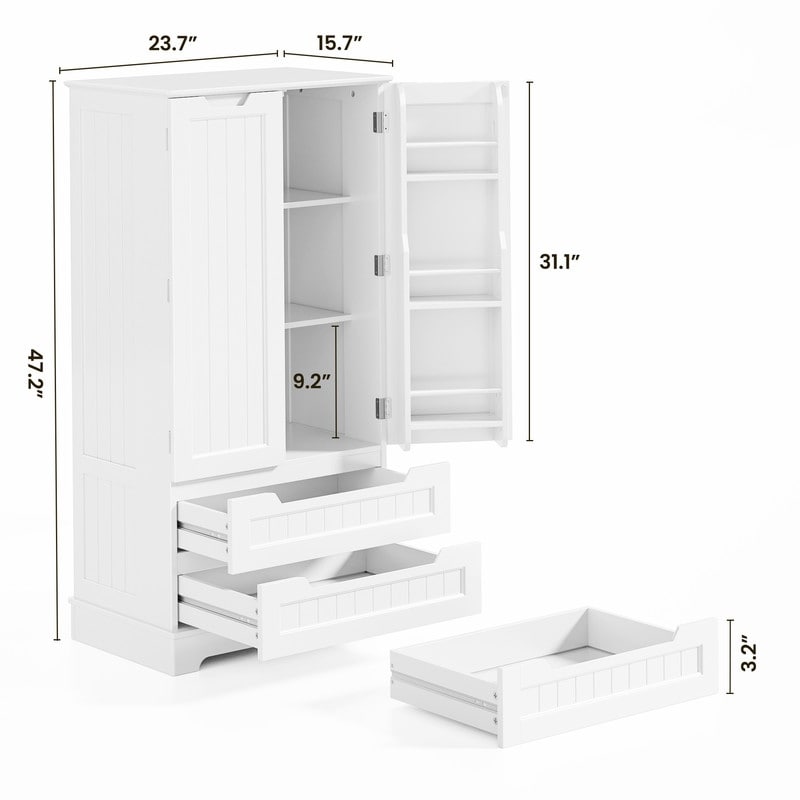 Armoire de rangement pour cuisine, armoire de rangement pour salle de bain indépendante avec 2 portes et tiroirs