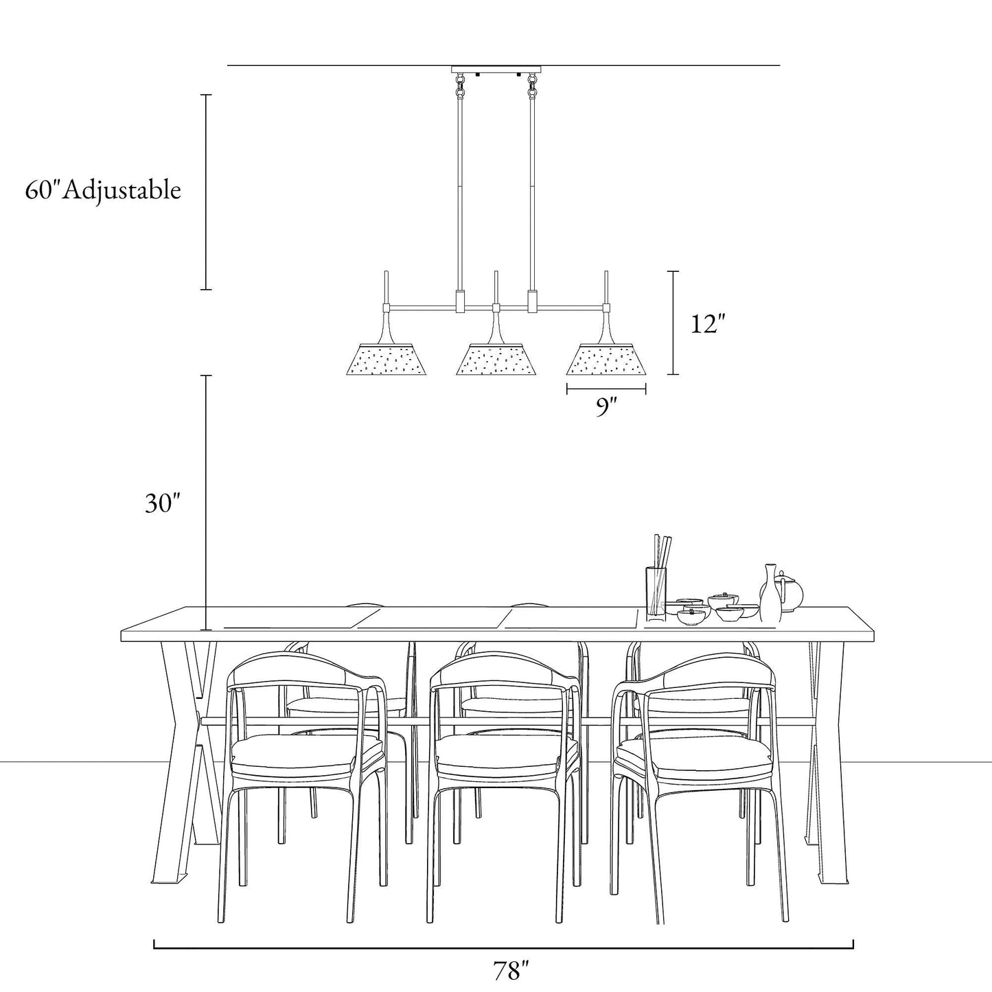 Lustre moderne Mola en verre grainé doré à 3 lumières, luminaire suspendu linéaire pour salle à manger