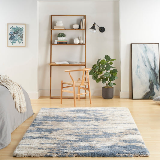 Tapis Nourison luxueux à poils longs et ultra moelleux, style abstrait glamour