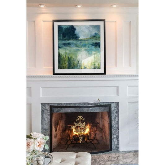 Reflections Edge -Custom Framed Print - blue, white, grey, yellow, green, silver, gold