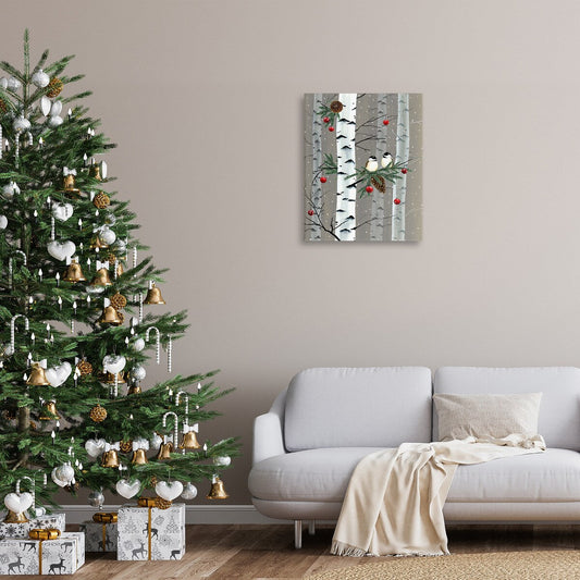 Stupell Birds and Holiday Ornaments Birch Tree Forest Canvas Wall Art