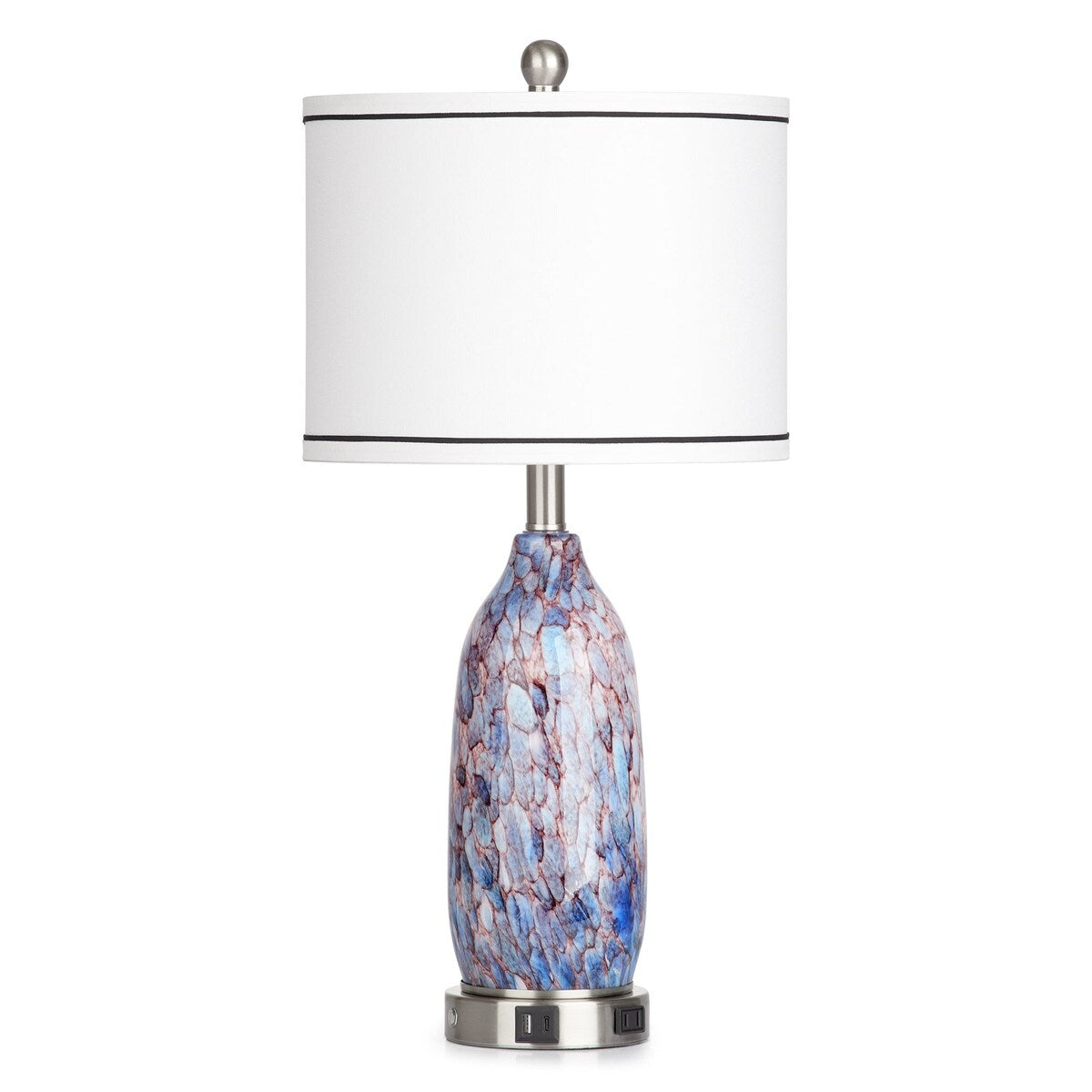 Lampe de table 2 en 1 avec veilleuse en verre indigo, ports de charge, prise secteur, abat-jour tambour, interrupteur tactile à intensité variable (lot de 2)