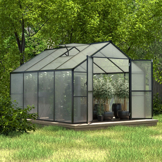 Serre de jardin en aluminium VEIKOUS avec ventilation de toit réglable et porte verrouillable, gris