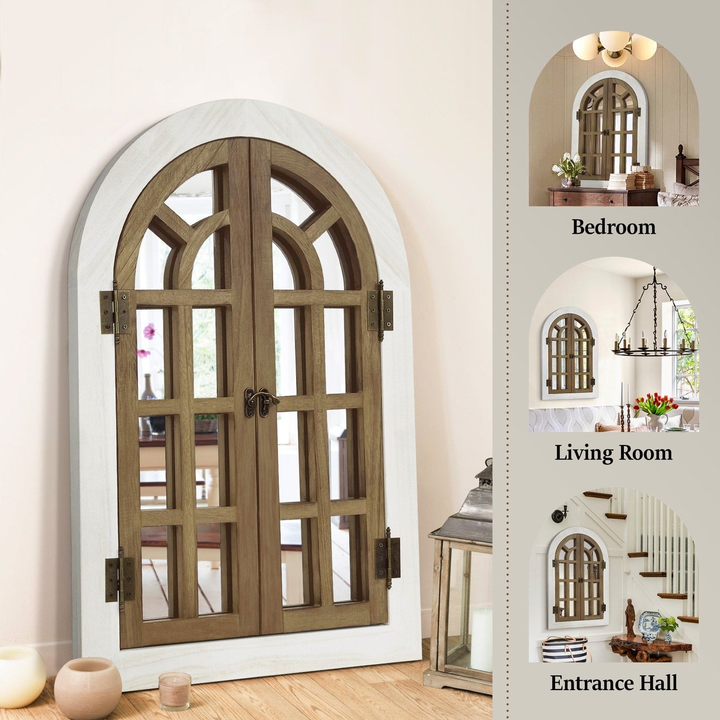 Farmhouse Windowpane Arched Wall Mirror