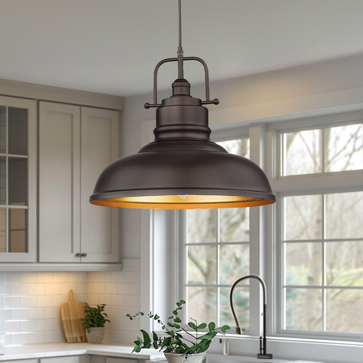 1-Light Industrial Farmhouse Metal Dome Pendant Light, Oil Rubbed Bronze Finish
