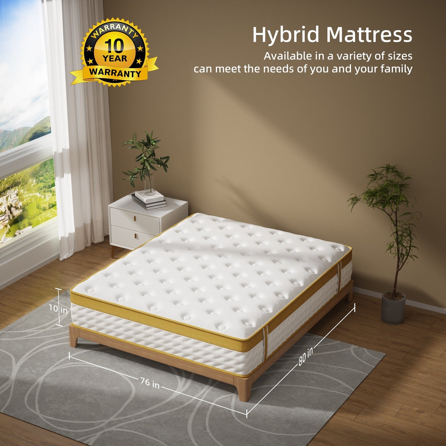 Matelas hybride en mousse à mémoire de forme et à ressorts de 10 pouces