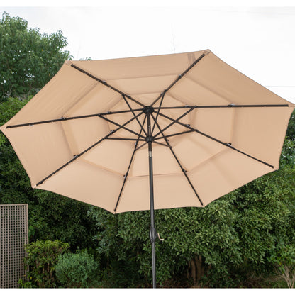 Parasol de terrasse inclinable à 3 niveaux de 10 pieds de MAISON ARTS, parasol d'extérieur à double ventilation avec lumières LED