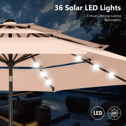 Parasol de terrasse inclinable à 3 niveaux de 10 pieds de MAISON ARTS, parasol d'extérieur à double ventilation avec lumières LED