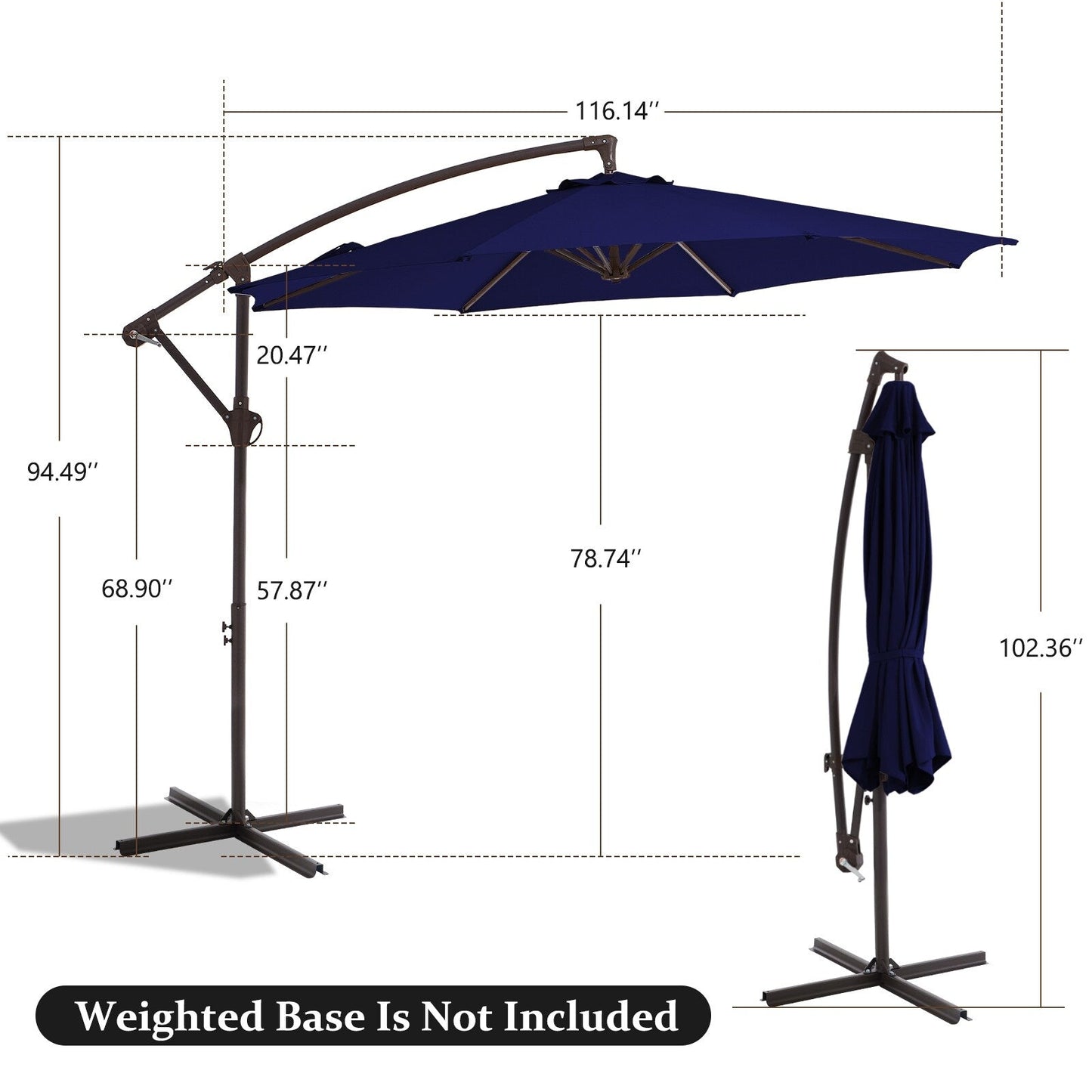 10ft Steel Crank Lift Hanging Offset Cantilever Umbrella