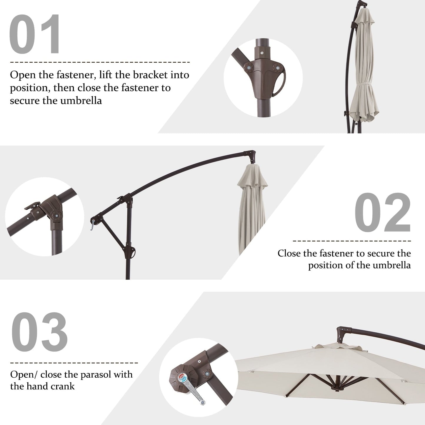 10ft Steel Crank Lift Hanging Offset Cantilever Umbrella