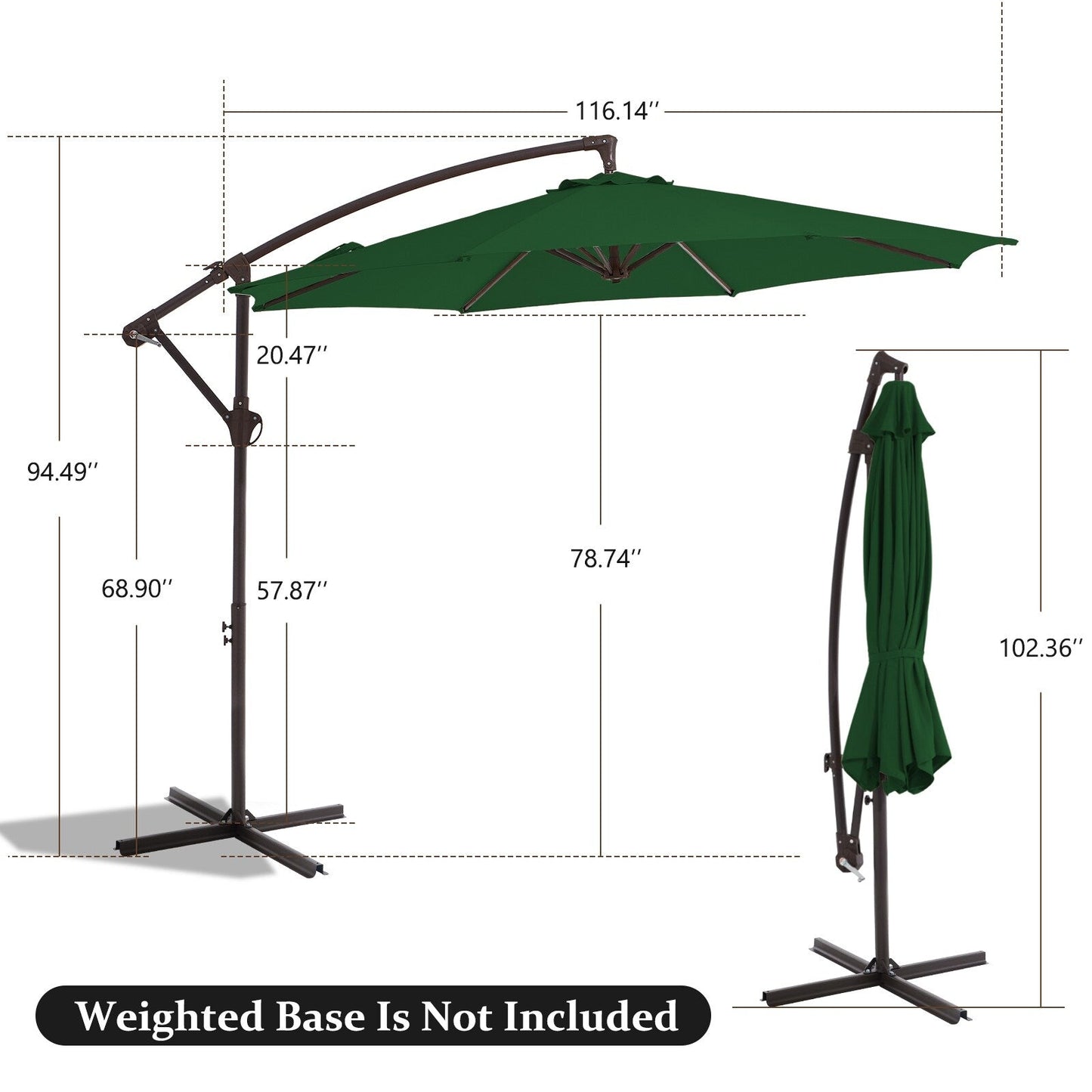 10ft Steel Crank Lift Hanging Offset Cantilever Umbrella