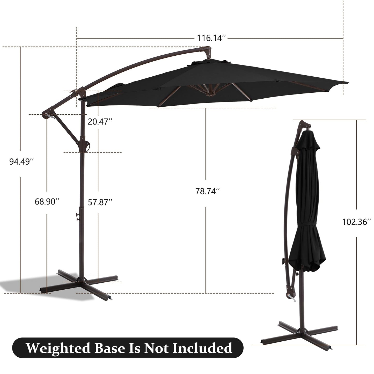 10ft Steel Crank Lift Hanging Offset Cantilever Umbrella