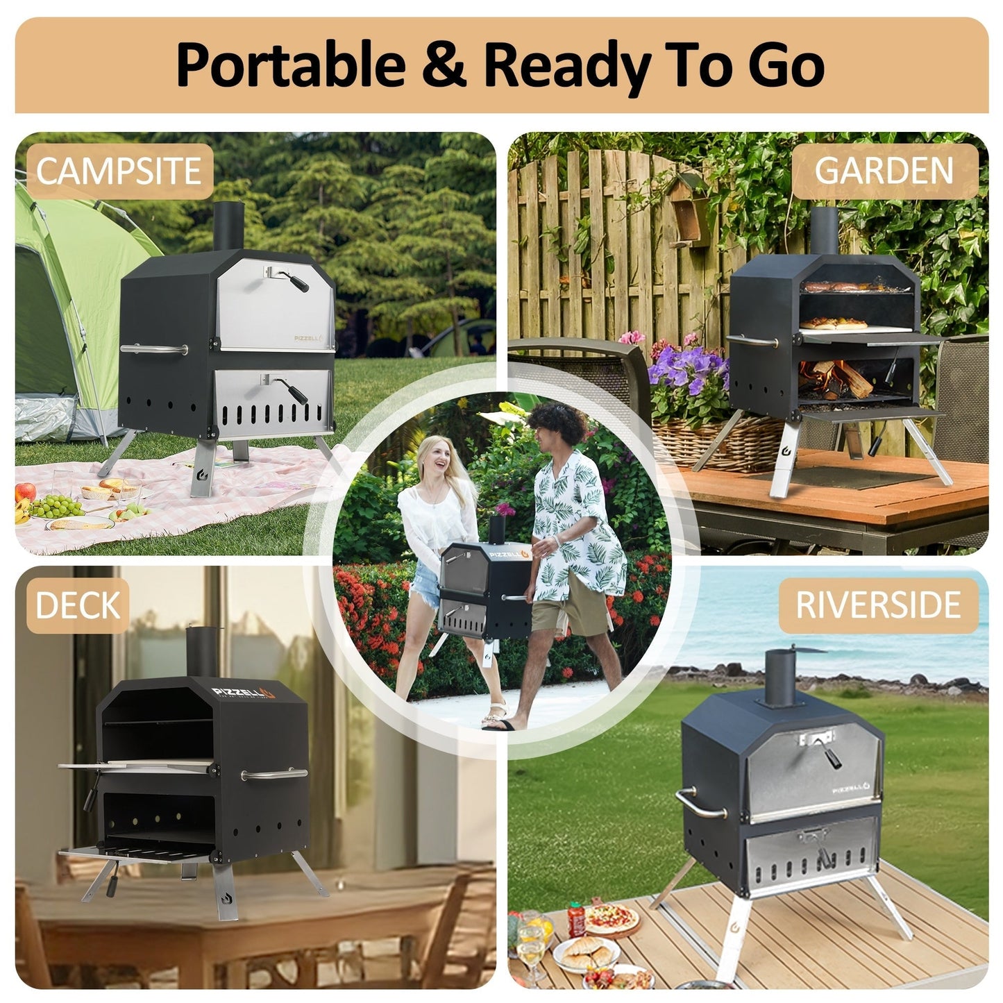Four à pizza d'extérieur à 2 couches, four à pizza au feu de bois, gril à pizza d'extérieur pour camping - 16 pouces