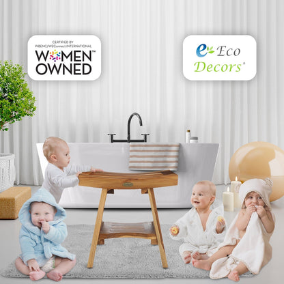 EcoDecors, Serenity, Banc de douche en teck, Tabouret de douche en teck, Banc de douche d'angle en teck, 45 cm, avec étagère