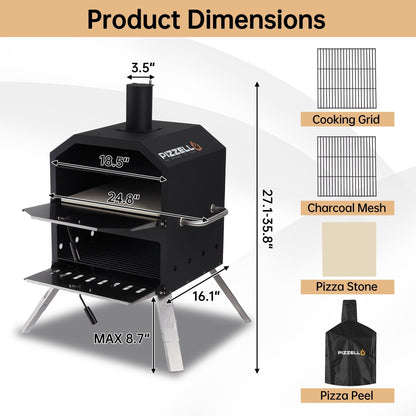 Four à pizza d'extérieur à 2 couches, four à pizza au feu de bois, gril à pizza d'extérieur pour camping - 16 pouces