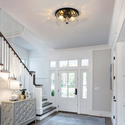 2-Light Flush Mount Ceiling Light with Clear Hammered Glass