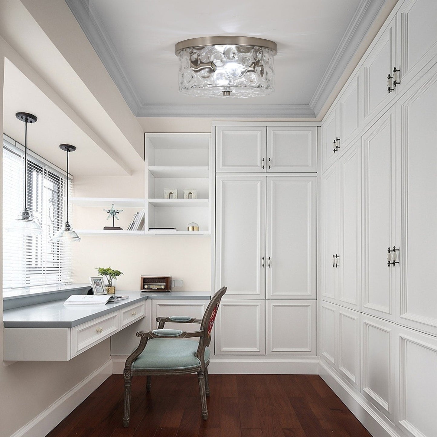 2-Light Flush Mount Ceiling Light with Clear Hammered Glass