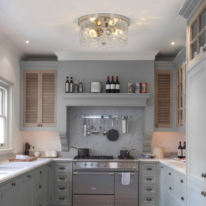 2-Light Flush Mount Ceiling Light with Clear Hammered Glass