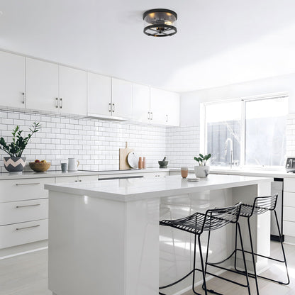 2-Light Flush Mount Clear Glass Ceiling Light with Metal Frame