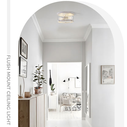 2-Light Flush Mount Clear Glass Ceiling Light with Metal Frame