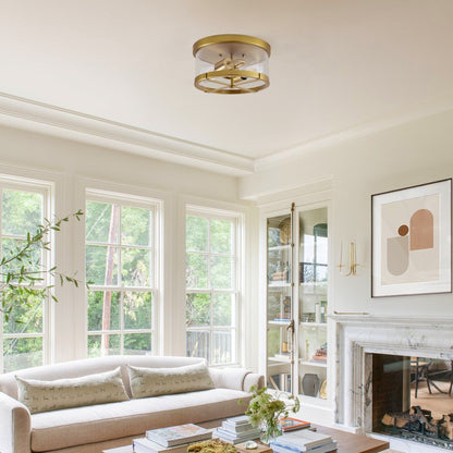 2-Light Flush Mount Clear Glass Ceiling Light with Metal Frame