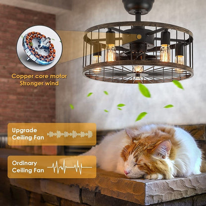 Ventilateur de plafond à profil bas de 20 po, style ferme moderne, finition bois, avec éclairage et télécommande