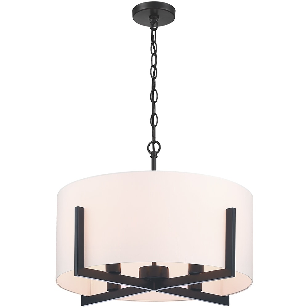 Lustre suspendu noir mat à 4 lumières de 22 po avec abat-jour tambour blanc - 22 W