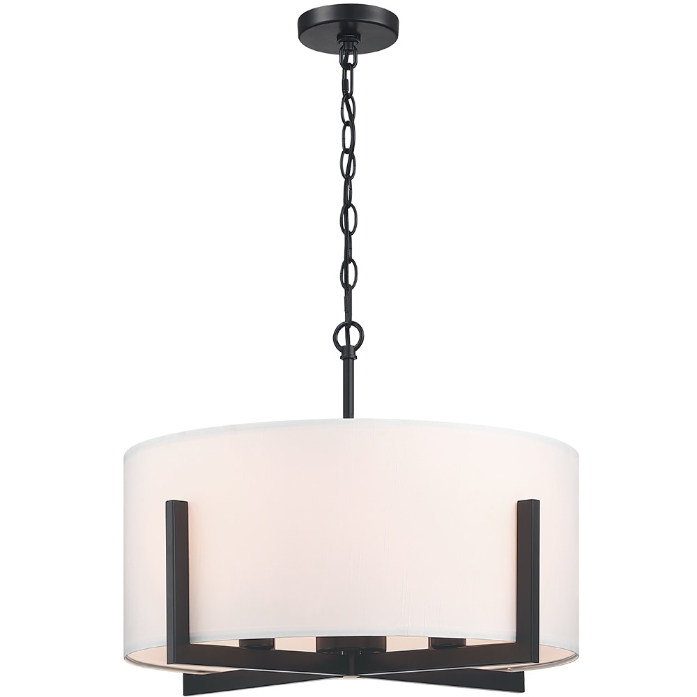 Lustre suspendu noir mat à 4 lumières de 22 po avec abat-jour tambour blanc - 22 W
