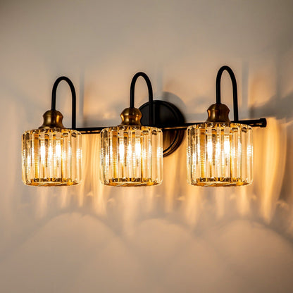 Applique murale de salle de bain moderne à 3/4 lumières, en cristal, à intensité variable, style glamour, linéaire, au-dessus du miroir