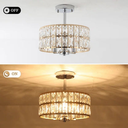 3-Light Crystal Semi Flush Mount Lights for Living Room Hallway