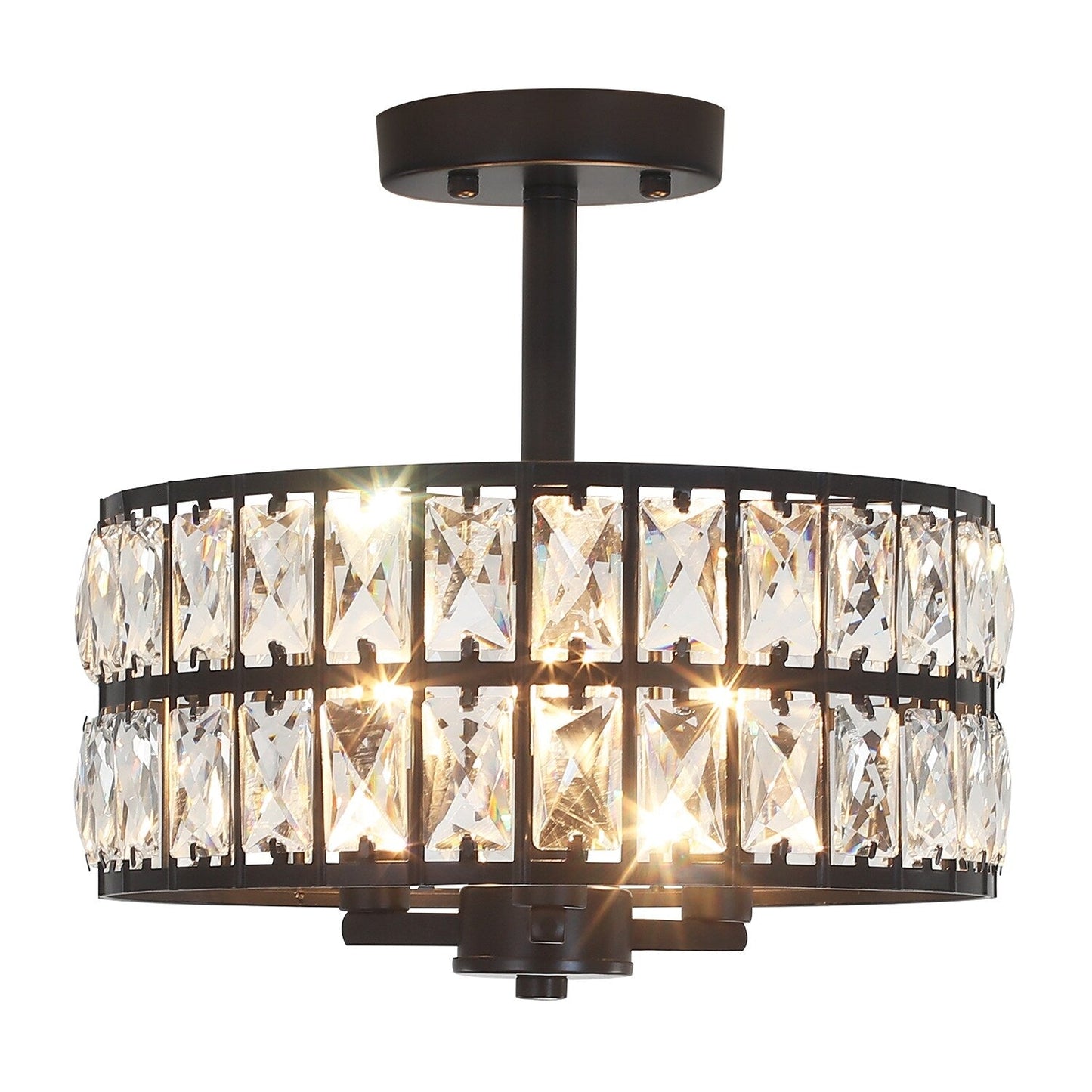3-Light Crystal Semi Flush Mount Lights for Living Room Hallway