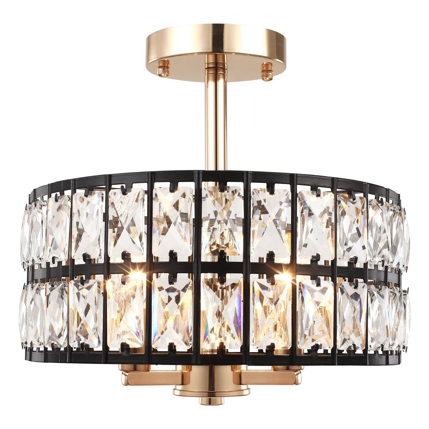 3-Light Crystal Semi Flush Mount Lights for Living Room Hallway