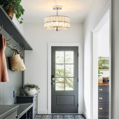 3-Light Crystal Semi Flush Mount Lights for Living Room Hallway