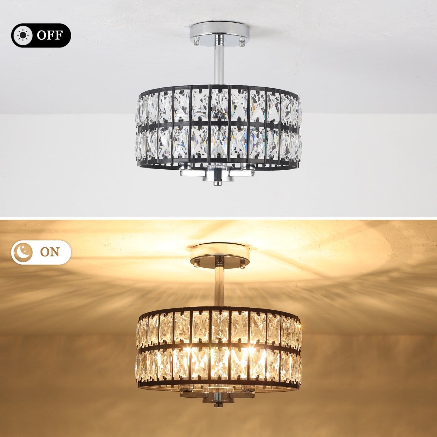 3-Light Crystal Semi Flush Mount Lights for Living Room Hallway