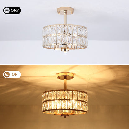 3-Light Crystal Semi Flush Mount Lights for Living Room Hallway