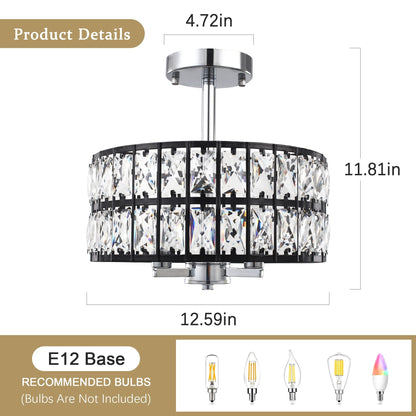 3-Light Crystal Semi Flush Mount Lights for Living Room Hallway