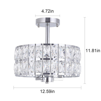 3-Light Crystal Semi Flush Mount Lights for Living Room Hallway