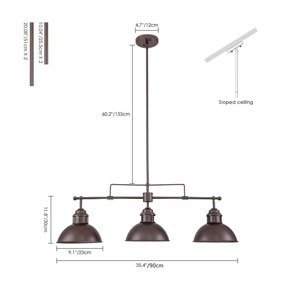 3-Light Farmhouse Retro Metal Linear Dome Pendant Light/Kitchen Island Lights