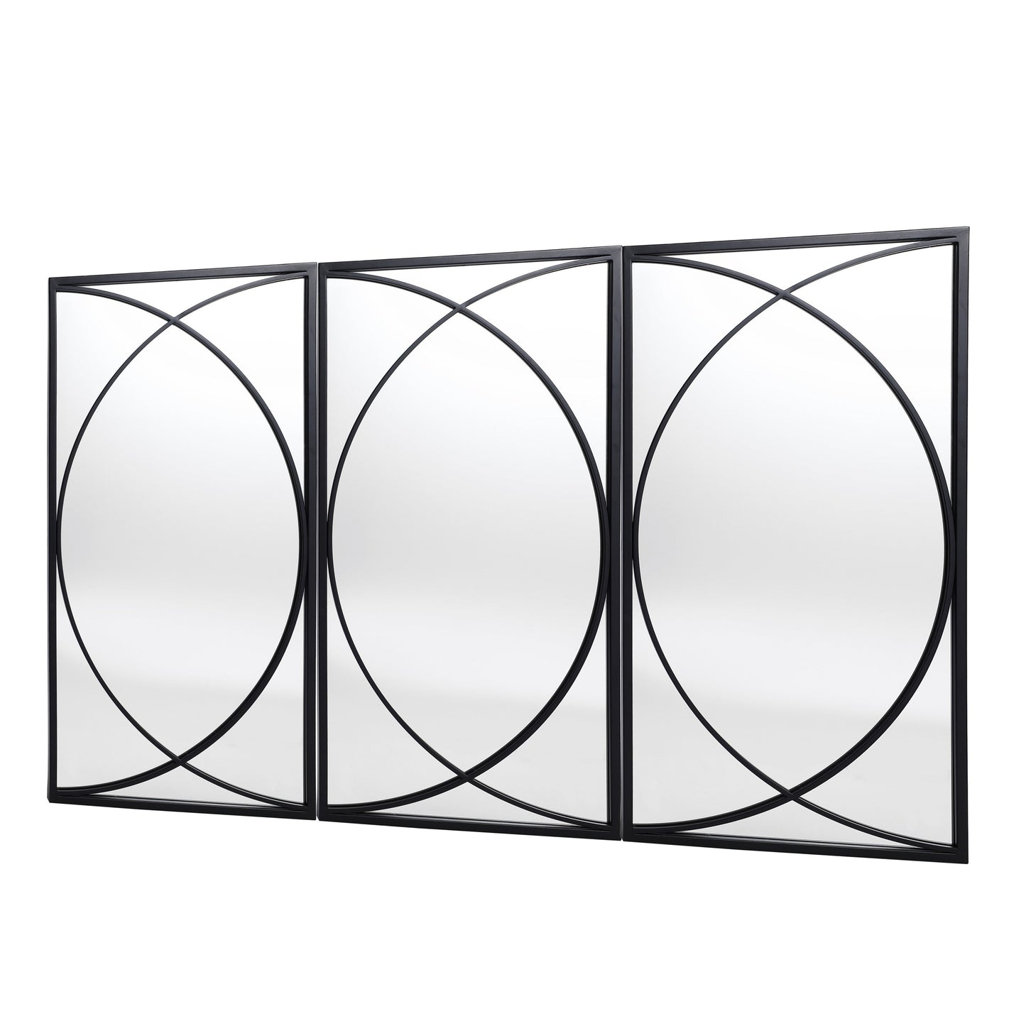 Ensemble de 3 miroirs muraux rectangulaires en métal noir - 31,9 H x 15,75 L x 0,75 P