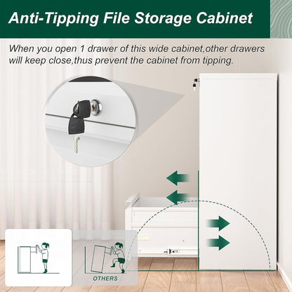 3 Drawer Metal Locking File Cabinet for Home Office, Rolling Cabinet Fully Assembled