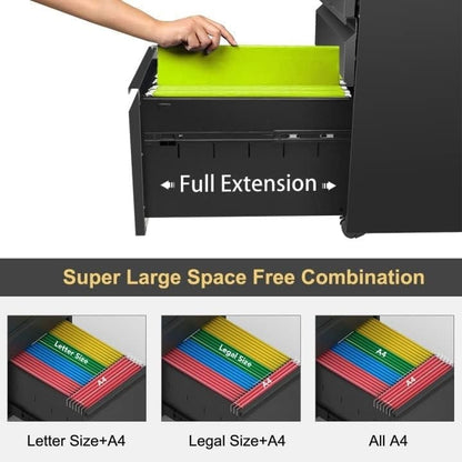 3 Drawer Metal Locking File Cabinet for Home Office, Rolling Cabinet Fully Assembled