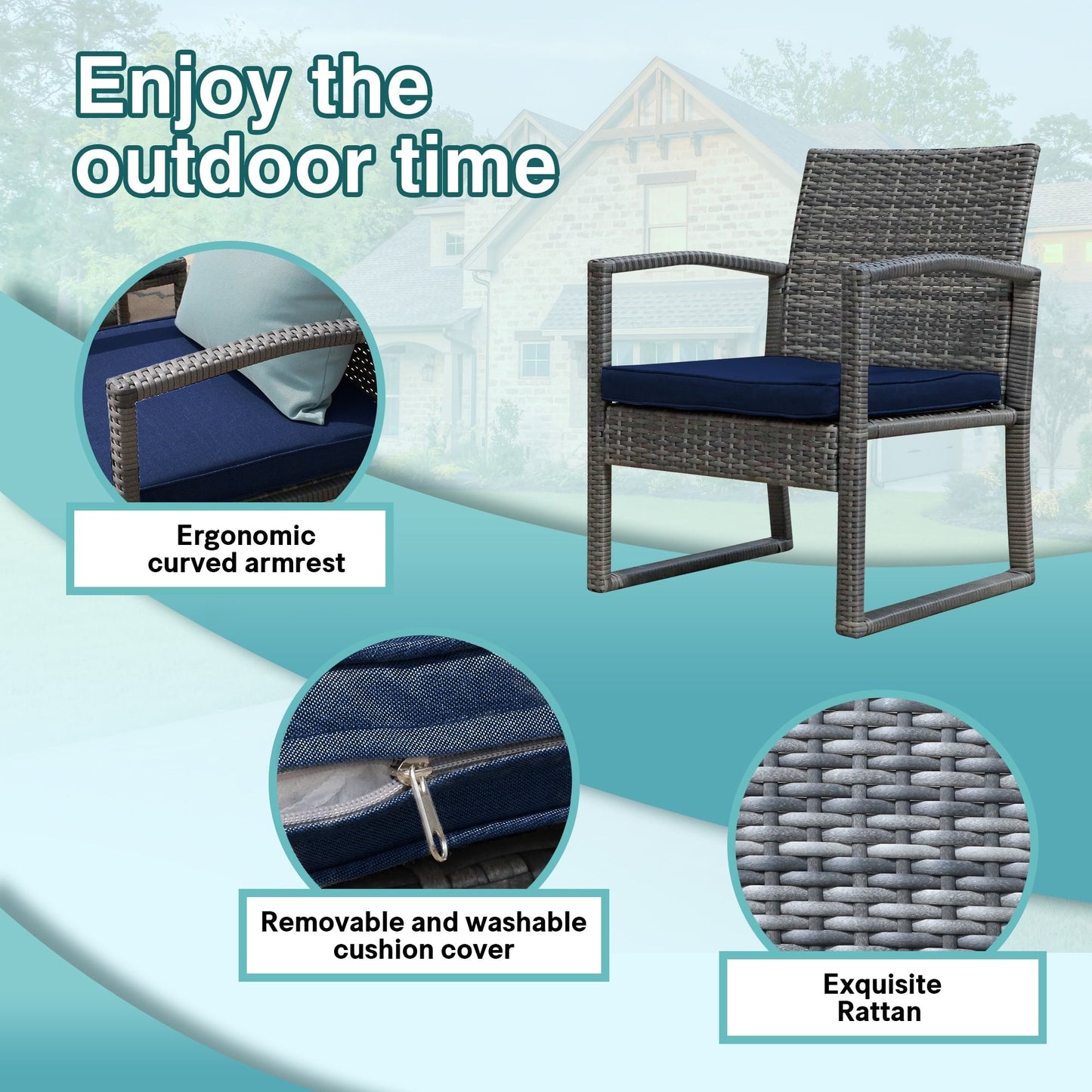 3-pc. Outdoor Cushioned Wicker Chat Set