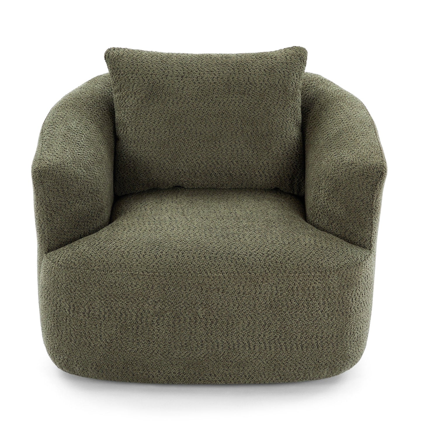 Fauteuil pivotant à 360°, fauteuil d'appoint Boucle 38,2" avec coussin décoratif, fauteuil rembourré en forme de tonneau avec accoudoirs incurvés