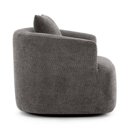 Fauteuil pivotant à 360°, fauteuil d'appoint Boucle 38,2" avec coussin décoratif, fauteuil rembourré en forme de tonneau avec accoudoirs incurvés