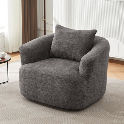 Fauteuil pivotant à 360°, fauteuil d'appoint Boucle 38,2" avec coussin décoratif, fauteuil rembourré en forme de tonneau avec accoudoirs incurvés