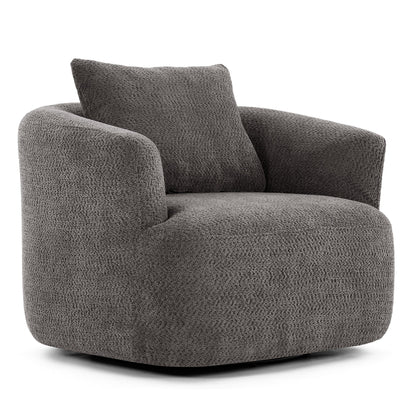 Fauteuil pivotant à 360°, fauteuil d'appoint Boucle 38,2" avec coussin décoratif, fauteuil rembourré en forme de tonneau avec accoudoirs incurvés