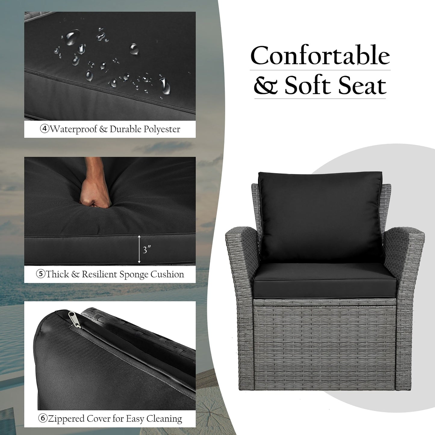 Ensemble de canapés de patio 4 pièces avec table basse Ensemble de canapés de conversation d'extérieur