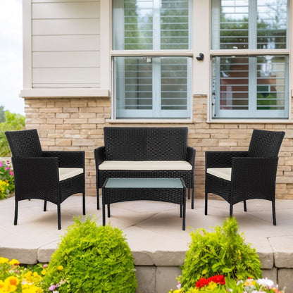 Ensemble de 4 meubles de jardin en osier, sectionnel et en rotin avec coussins